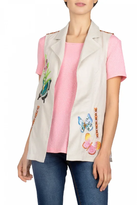 Taupe Linen Butterfly VestHooded Jackets