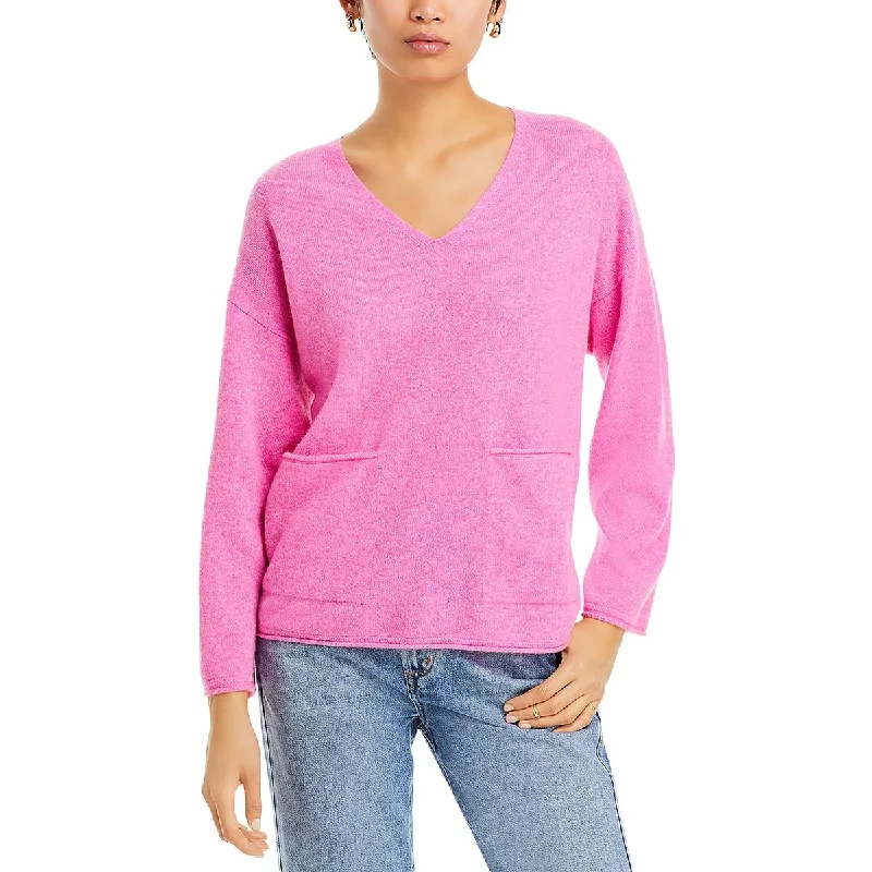 Private Label Womens Cashmere Ribbed Trim Pullover SweaterSheer Knit Tops