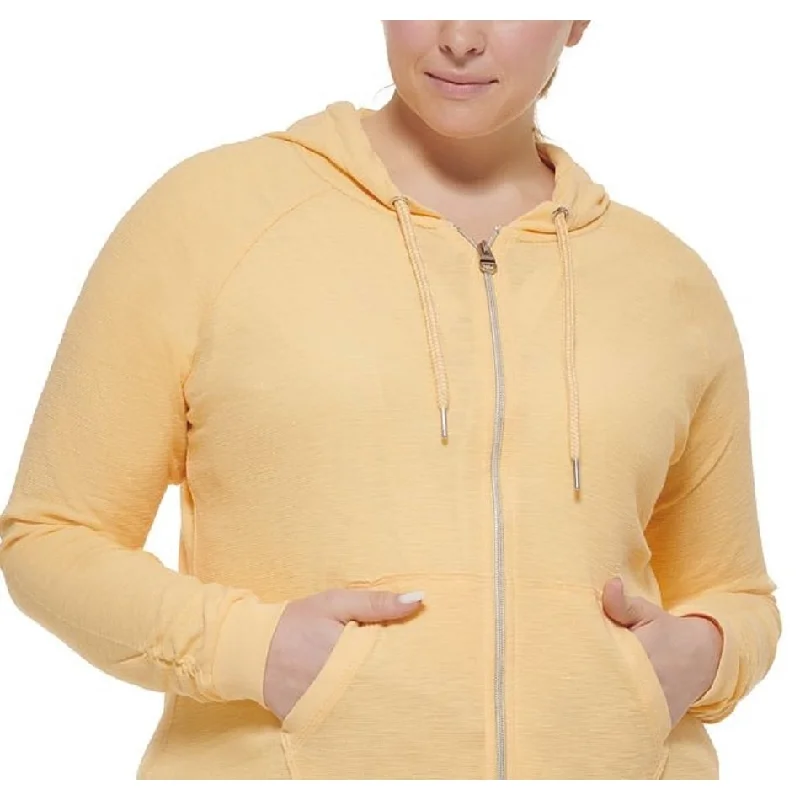 Calvin Klein Women's Performance Plus Ruched Sleeve Zip Hoodie Yellow Size 3X