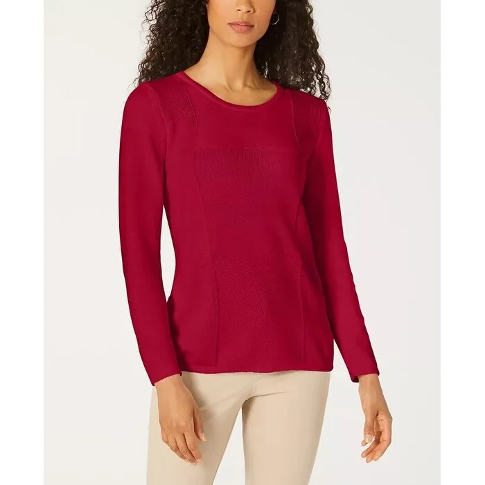 Karen Scott Women's Patchwork Stitch Pullover Sweater Red Size MediumPulloverfleece