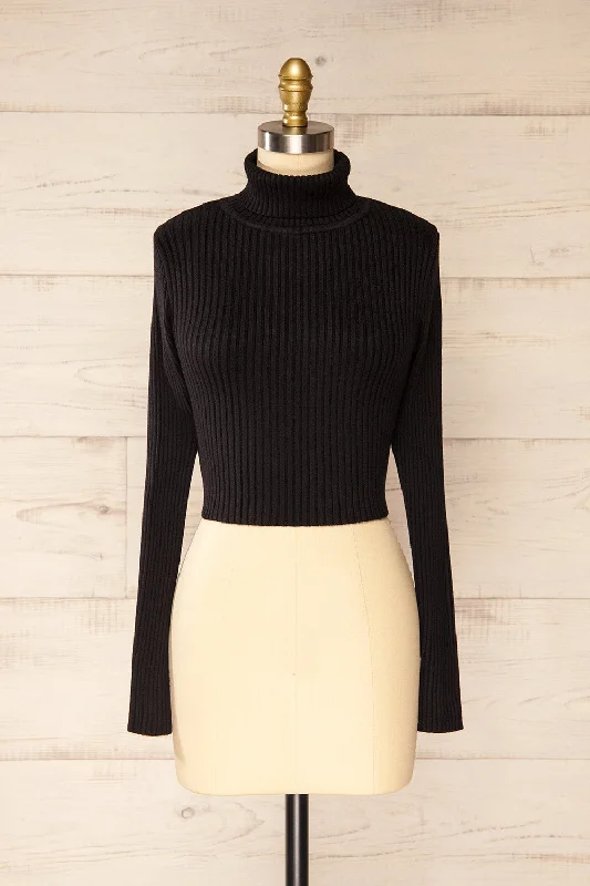 Turville | Black Cropped Turtleneck Top