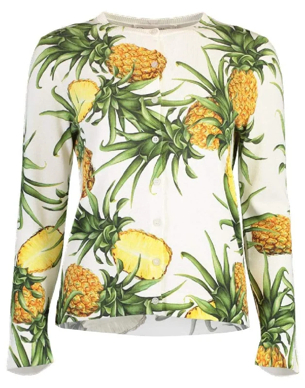 Polka dot cardiganPineapple Print Long Sleeve Crew Neck Cardigan